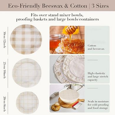 Reusable Beeswax Bowl Covers for Bread Proofing, 8-12 Inch Sourdough Covers,3 PCS Beige