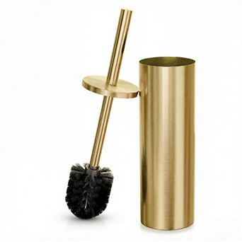 Great Ambitions Gold Toilet Brush & Holder Set - Stainless Steel with Replacable Head, Splash Guard