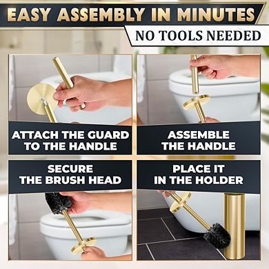 Great Ambitions Gold Toilet Brush & Holder Set - Stainless Steel with Replacable Head, Splash Guard