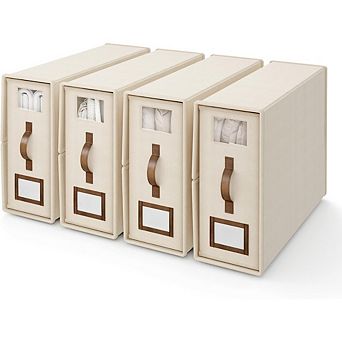 Great Ambitions 4-Pack Foldable Linen Storage Organizers with Window - King/Queen Size-Beige