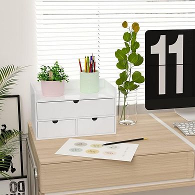 Bamboo Desk Organizer - Mini Bamboo Desk Drawer Tabletop Cosmetic Storage Organization for Office