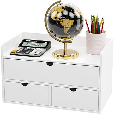 Bamboo Desk Organizer - Mini Bamboo Desk Drawer Tabletop Cosmetic Storage Organization for Office