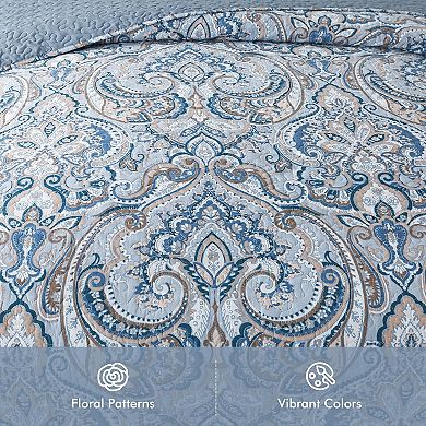 Queen Quilt Bedding Set, Cotton Bedspread Coverlet Lightweight, Crown Gray Oversized Comforter