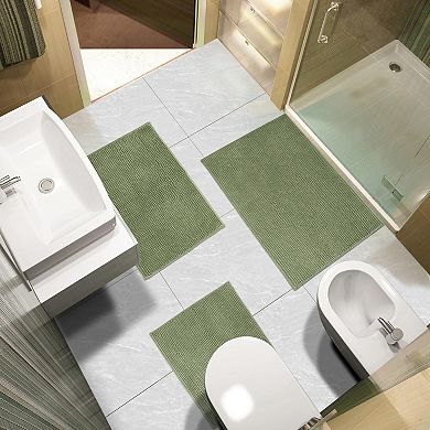 Bathroom Rugs Sets 3 Piece, Non-Slip Chenille Bath Rug - Ultra Soft, Super Absorbent Bath Mat