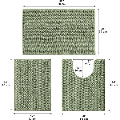 Bathroom Rugs Sets 3 Piece, Non-Slip Chenille Bath Rug - Ultra Soft, Super Absorbent Bath Mat