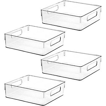 Great Ambitions Clear Plastic Storage Bins for Pantry, Kitchen, Fridge & Bathroom Organizing 4 pk