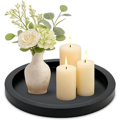 Round Decorative Tray for Coffee Dining Table Countertop Small Wooden Serving Trays Farmhouse