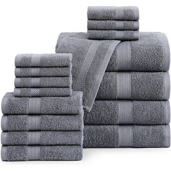 Cotton Luxury Bath Towel Set - 16 pc - Highly Absorbent - 4 Bath, 8 Washcloths, 4 Hand Towels