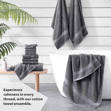 Cotton Luxury Bath Towel Set - 16 Pieces - Highly Absorbent - 4 Bath, 8 Washcloths, 4 Hand Towels
