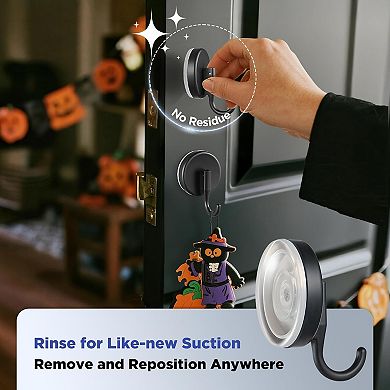 Suction Cup Wreath Hanger, Upgraded Reef Hook for Front Door/Glass Window/Over Door (Black, 2-Pack)