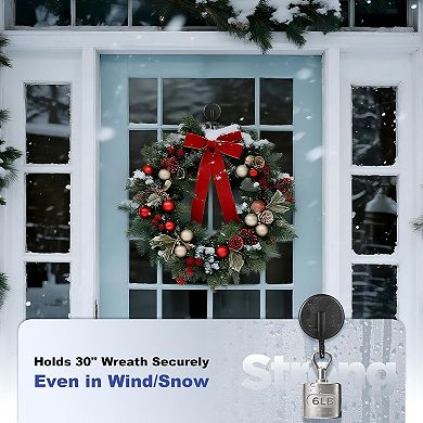 Suction Cup Wreath Hanger, Upgraded Reef Hook for Front Door/Glass Window/Over Door (Black, 2-Pack)