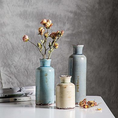 Ceramic Vase Set of 3, Small Flower Vases for Home Decoration, Modern Farmhouse Decor