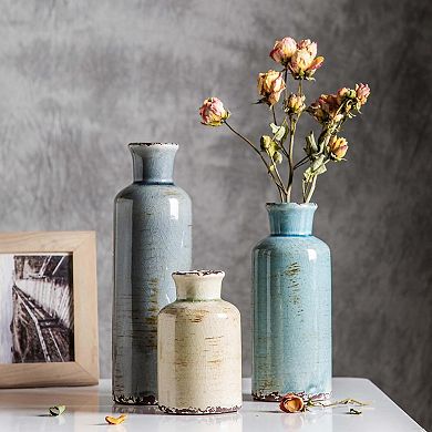 Ceramic Vase Set of 3, Small Flower Vases for Home Decoration, Modern Farmhouse Decor