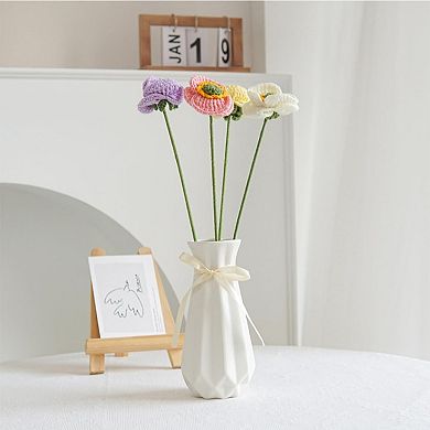 Origami Ceramic Vase with Ribbon, 7.9" H, Artistic Design Flower Vase Geometrical Style