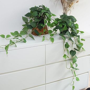 Great Ambitions Realistic Fake Hanging Pothos Plant: 33" Long, 2 Silk Vine Vines