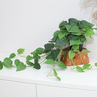 Great Ambitions Realistic Fake Hanging Pothos Plant: 33" Long, 2 Silk Vine Vines