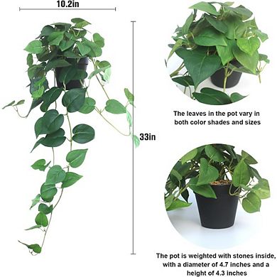 Great Ambitions Realistic Fake Hanging Pothos Plant: 33" Long, 2 Silk Vine Vines