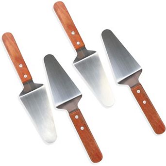 4 pc Stainless Steel Pizza Servers with Wooden Handle, Triangular Spade Pie Pastry Spatula