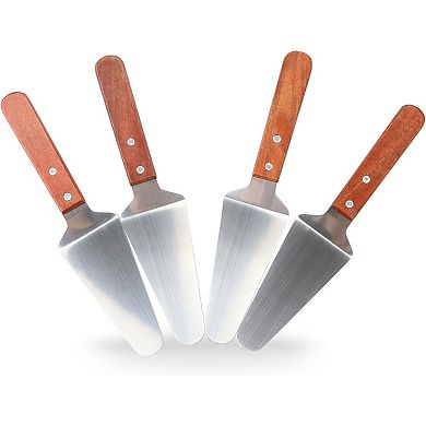 4 Pcs Stainless Steel Pizza Servers with Wooden Handle, Triangular Spade Pie Pastry Spatula