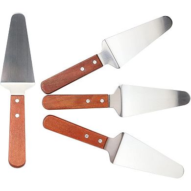 4 Pcs Stainless Steel Pizza Servers with Wooden Handle, Triangular Spade Pie Pastry Spatula