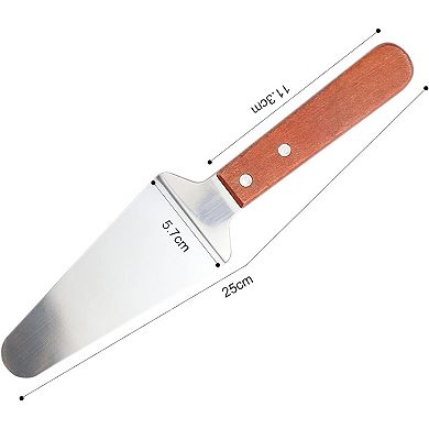 4 Pcs Stainless Steel Pizza Servers with Wooden Handle, Triangular Spade Pie Pastry Spatula