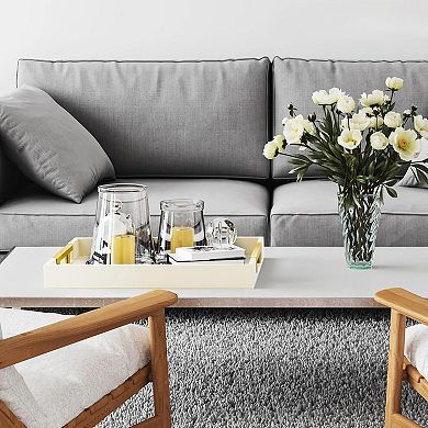 Leather Serving Tray with Gold Polished Metal Handles, Home Decorative Wooden Rectangle