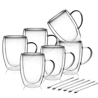 Great Ambitions 6-Pack 12oz Double-Walled Coffee Mugs , Clear Borosilicate Glasses