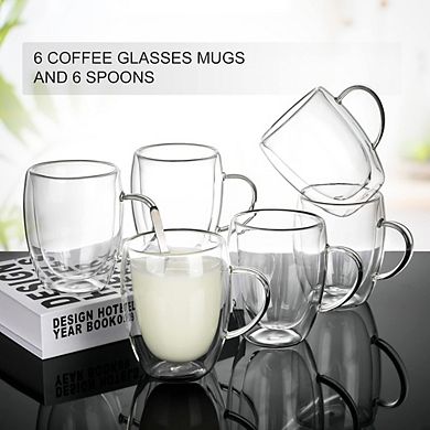 Great Ambitions 6-Pack 12oz Double-Walled Coffee Mugs , Clear Borosilicate Glasses