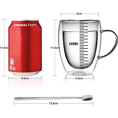 Great Ambitions 6-Pack 12oz Double-Walled Coffee Mugs , Clear Borosilicate Glasses