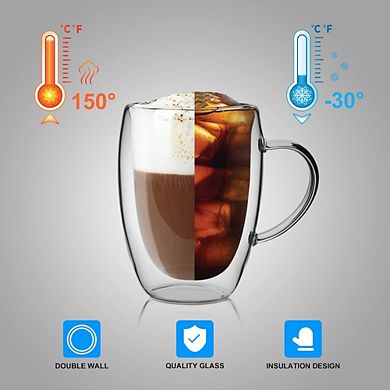 Great Ambitions 6-Pack 12oz Double-Walled Coffee Mugs , Clear Borosilicate Glasses