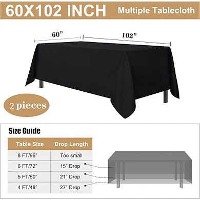Great Ambitions 2-Pack Black Tablecloth, 60x102 Inch Rectangle, Wrinkle & Stain Resistant Polyester