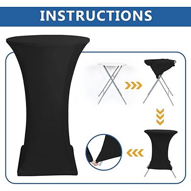 Black Spandex Round High Top Table Covers 6 Pack, 32x43 Inch Stretch Fitted for Bar & Banquet Tables
