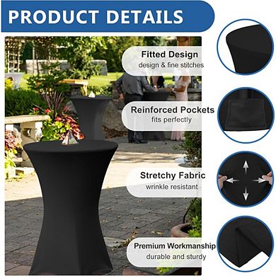 Black Spandex Round High Top Table Covers 6 Pack, 32x43 Inch Stretch Fitted for Bar & Banquet Tables