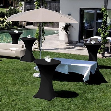 Black Spandex Round High Top Table Covers 6 Pack, 32x43 Inch Stretch Fitted for Bar & Banquet Tables