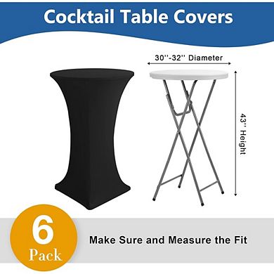 Black Spandex Round High Top Table Covers 6 Pack, 32x43 Inch Stretch Fitted for Bar & Banquet Tables