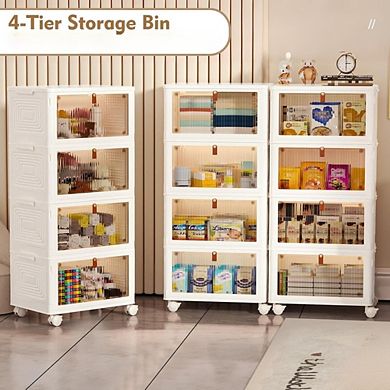 Great Ambitions 4-Tier Stackable Plastic Storage Bins with Lids,Foldable Organizer for Home & Office