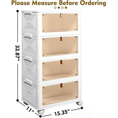 Great Ambitions 4-Tier Stackable Plastic Storage Bins with Lids,Foldable Organizer for Home & Office