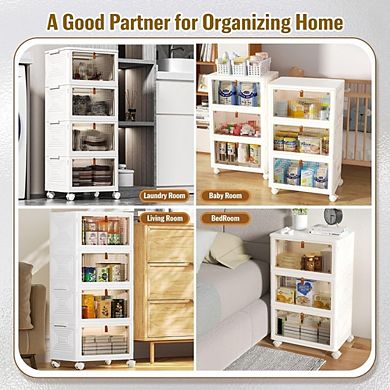 Great Ambitions 4-Tier Stackable Plastic Storage Bins with Lids,Foldable Organizer for Home & Office