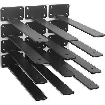 Great Ambitions 12 Pack 10" Black Hidden L Shelf Brackets, Industrial Floating Shelf Supports