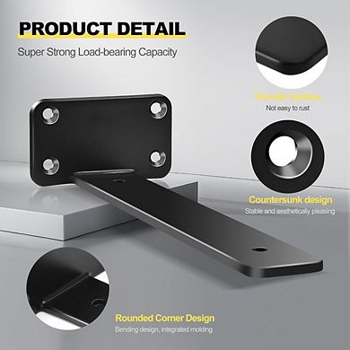 Great Ambitions 12 Pack 10" Black Hidden L Shelf Brackets, Industrial Floating Shelf Supports
