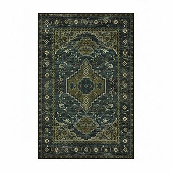 Vintage Area Rug Washable Fabric, Non-Slip Backing, Distressed Look