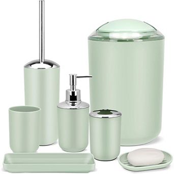 Bathroom Accessories Set,Green Bathroom Set,7 pc Bathroom Accessory Set,Tray,Toilet Brush