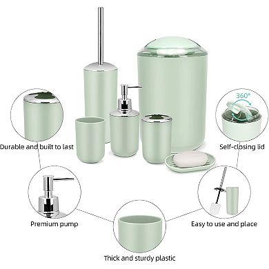 Bathroom Accessories Set,Green Bathroom Set,7 Pieces Bathroom Accessory Set,Tray,Toilet Brush