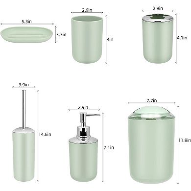 Bathroom Accessories Set,Green Bathroom Set,7 Pieces Bathroom Accessory Set,Tray,Toilet Brush