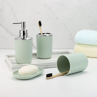 Bathroom Accessories Set,Green Bathroom Set,7 Pieces Bathroom Accessory Set,Tray,Toilet Brush