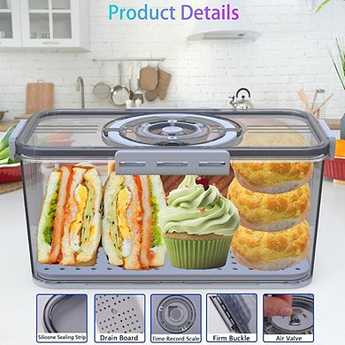 Great Ambitions Airtight Bread Box with Lid, Handle & Time Tracker for Countertop Storage,Grey