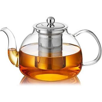 Great Ambitions 40oz Glass Teapot Stovetop Safe, Borosilicate w, Infuser for Loose Tea