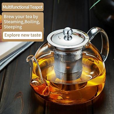 Great Ambitions 40oz Glass Teapot Stovetop Safe, Borosilicate w, Infuser for Loose Tea