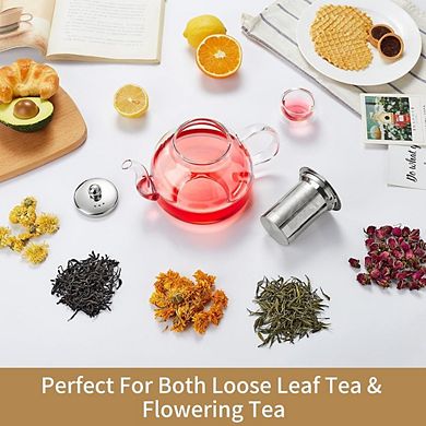 Great Ambitions 40oz Glass Teapot Stovetop Safe, Borosilicate w, Infuser for Loose Tea