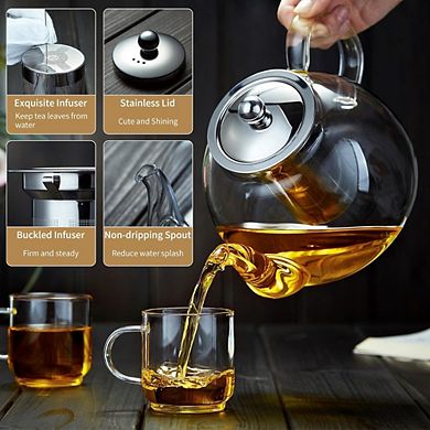 Great Ambitions 40oz Glass Teapot Stovetop Safe, Borosilicate w, Infuser for Loose Tea